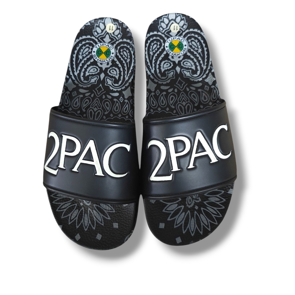 2PAC Black Slide Sandals